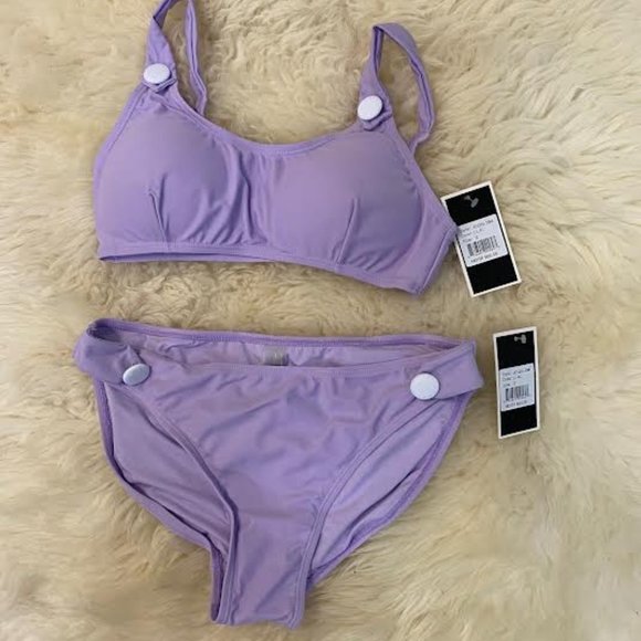 NWT 120 JUICY COUTURE Black Label Women Pastel Lilac Button-Accent Bikini Set - Picture 2 of 9
